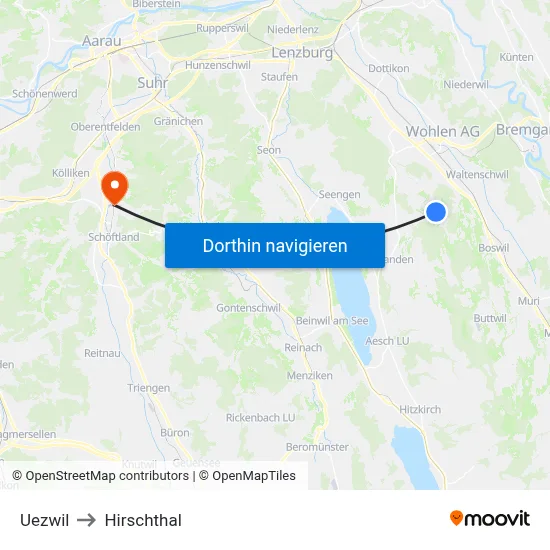 Uezwil to Hirschthal map