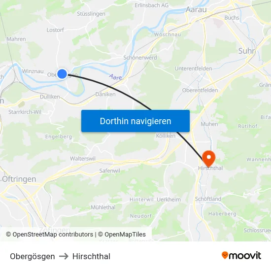 Obergösgen to Hirschthal map