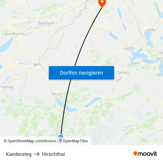 Kandersteg to Hirschthal map