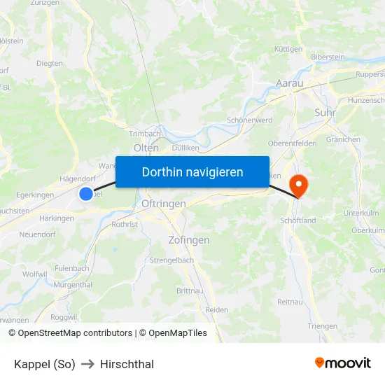 Kappel (So) to Hirschthal map