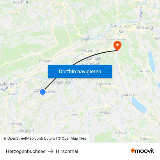 Herzogenbuchsee to Hirschthal map