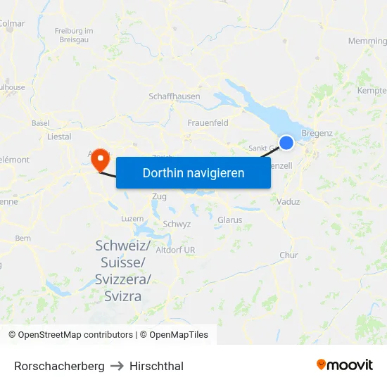 Rorschacherberg to Hirschthal map
