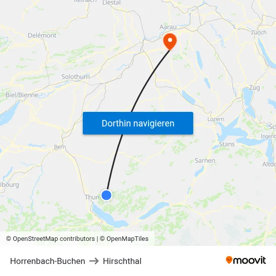 Horrenbach-Buchen to Hirschthal map