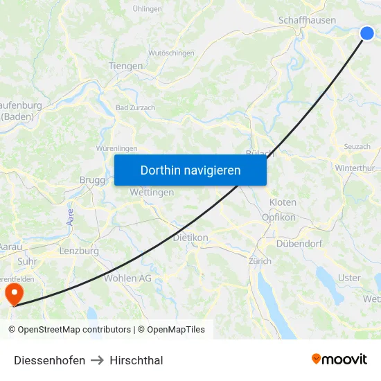 Diessenhofen to Hirschthal map