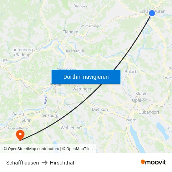 Schaffhausen to Hirschthal map
