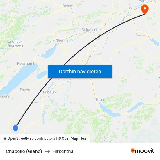 Chapelle (Glâne) to Hirschthal map