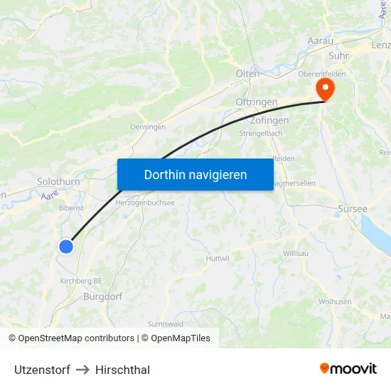 Utzenstorf to Hirschthal map