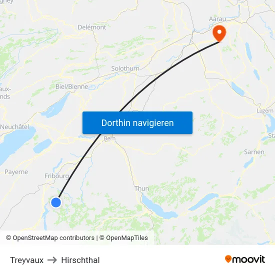 Treyvaux to Hirschthal map