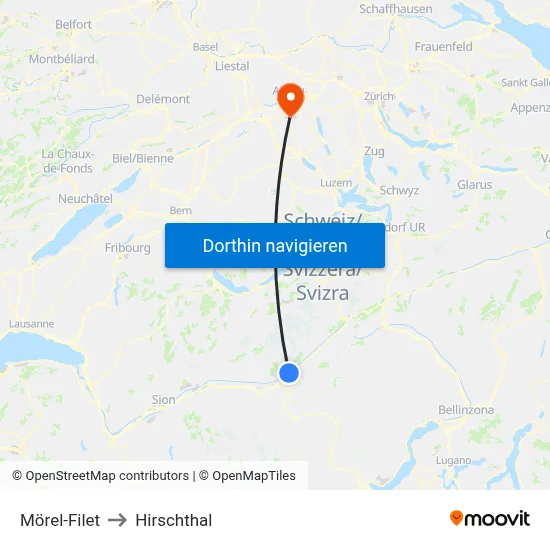 Mörel-Filet to Hirschthal map