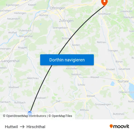 Huttwil to Hirschthal map