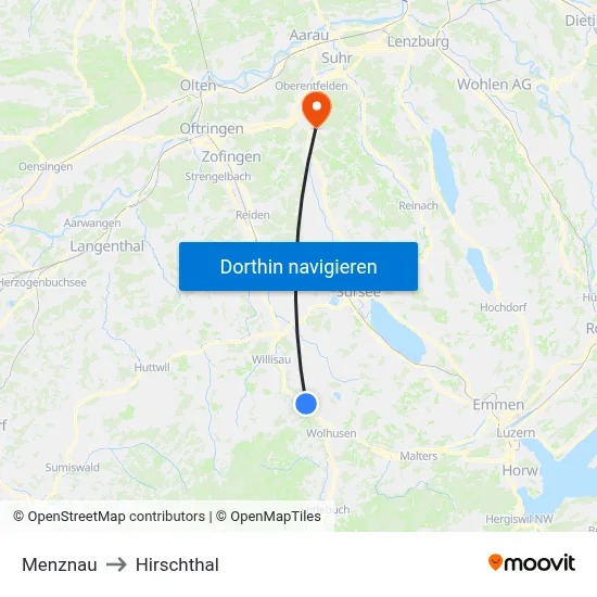 Menznau to Hirschthal map