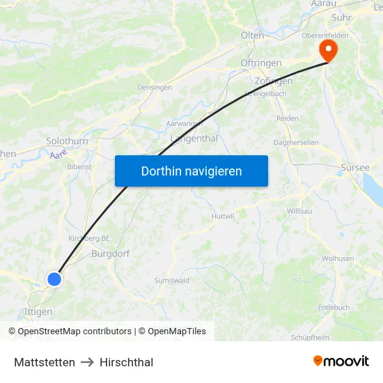 Mattstetten to Hirschthal map