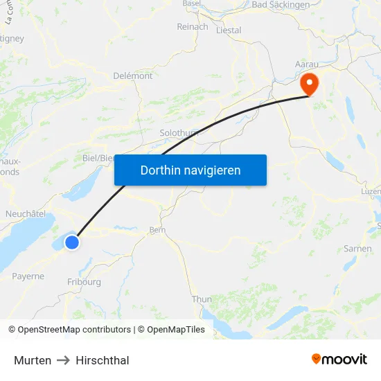 Murten to Hirschthal map