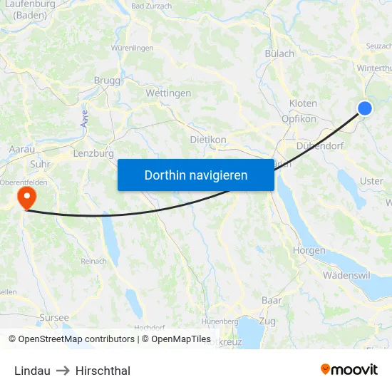 Lindau to Hirschthal map