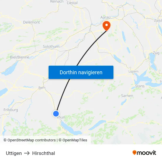 Uttigen to Hirschthal map