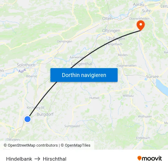Hindelbank to Hirschthal map