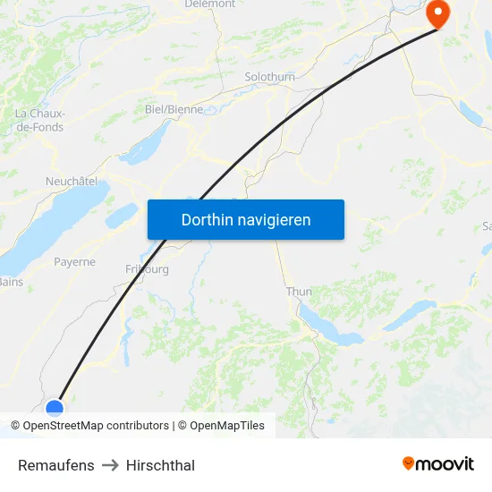 Remaufens to Hirschthal map