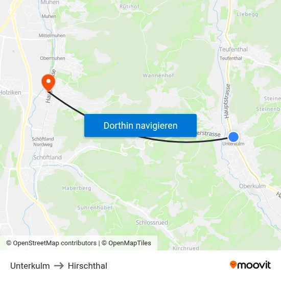 Unterkulm to Hirschthal map