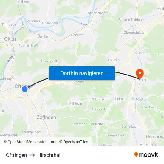 Oftringen to Hirschthal map