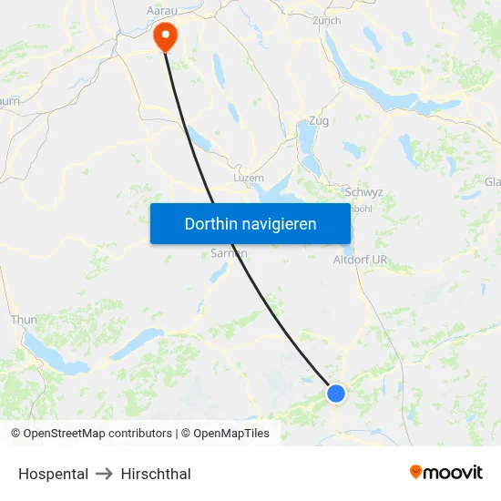 Hospental to Hirschthal map