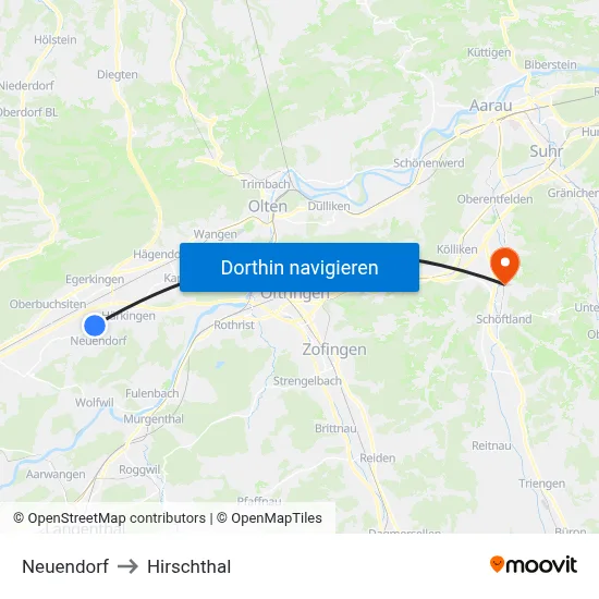 Neuendorf to Hirschthal map