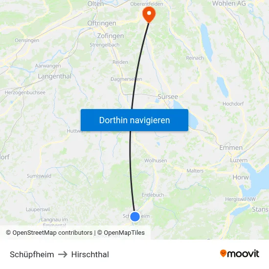 Schüpfheim to Hirschthal map