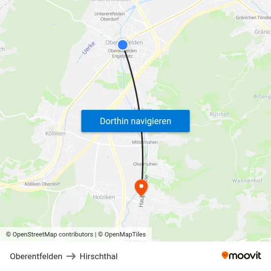 Oberentfelden to Hirschthal map