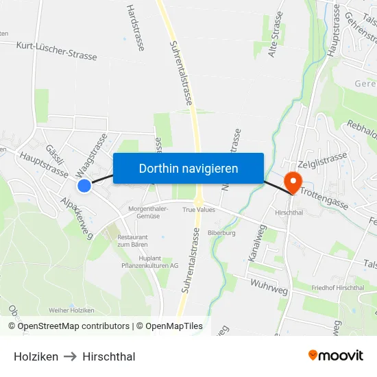 Holziken to Hirschthal map
