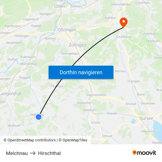 Melchnau to Hirschthal map