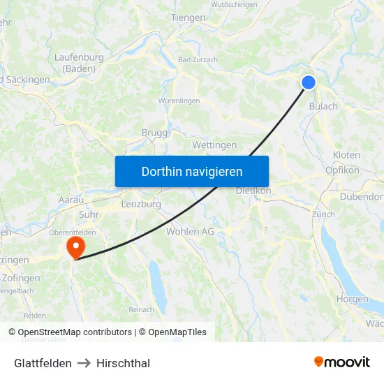 Glattfelden to Hirschthal map