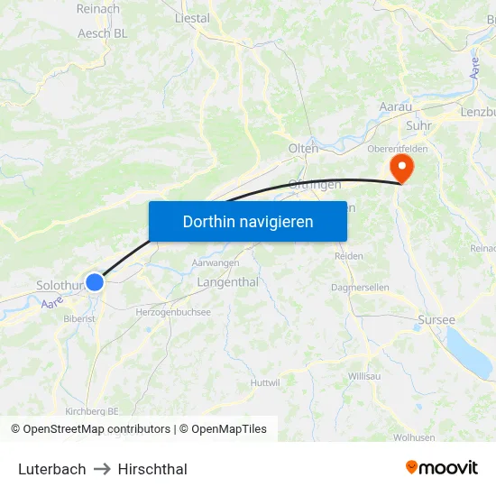 Luterbach to Hirschthal map