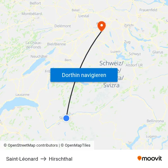 Saint-Léonard to Hirschthal map