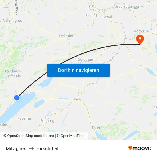 Milvignes to Hirschthal map