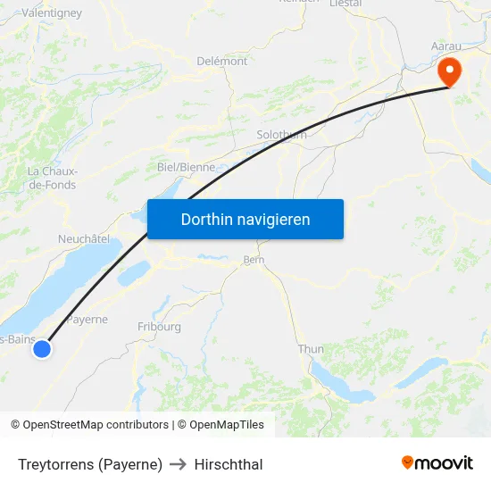 Treytorrens (Payerne) to Hirschthal map