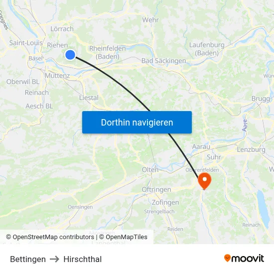 Bettingen to Hirschthal map