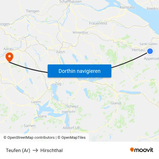 Teufen (Ar) to Hirschthal map