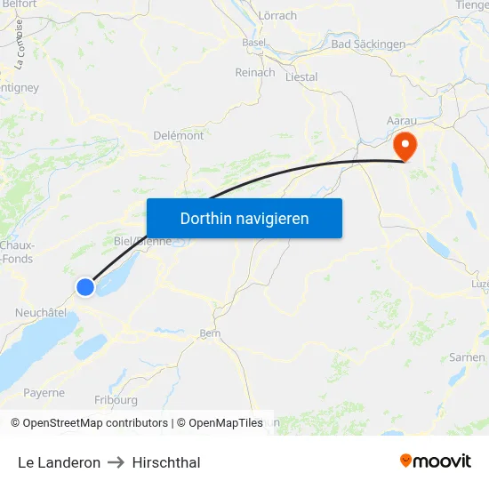 Le Landeron to Hirschthal map