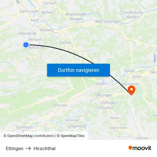 Ettingen to Hirschthal map