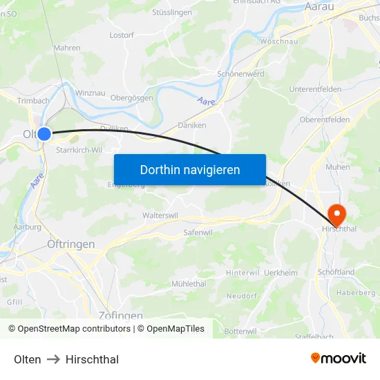 Olten to Hirschthal map