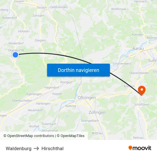 Waldenburg to Hirschthal map