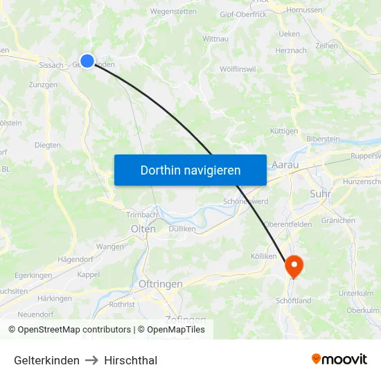 Gelterkinden to Hirschthal map