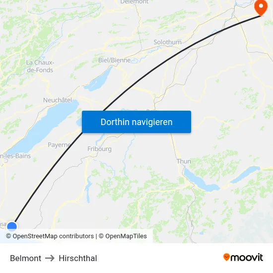 Belmont to Hirschthal map