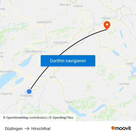 Düdingen to Hirschthal map
