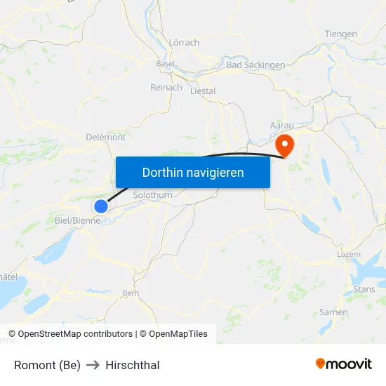 Romont (Be) to Hirschthal map
