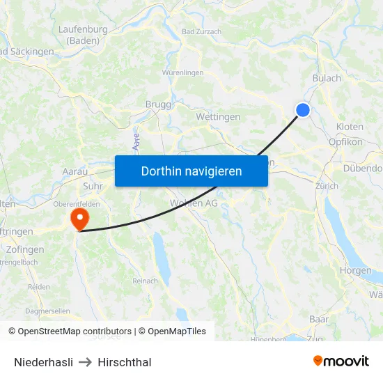 Niederhasli to Hirschthal map