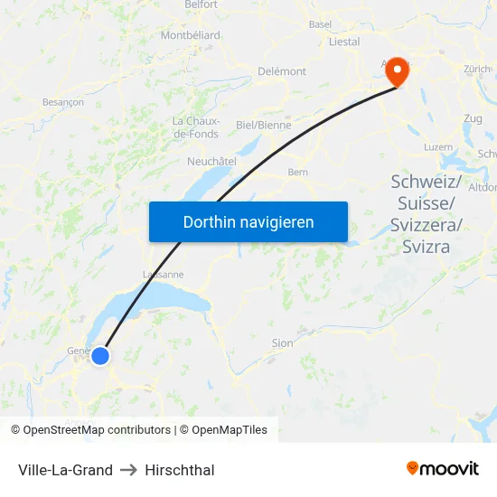 Ville-La-Grand to Hirschthal map
