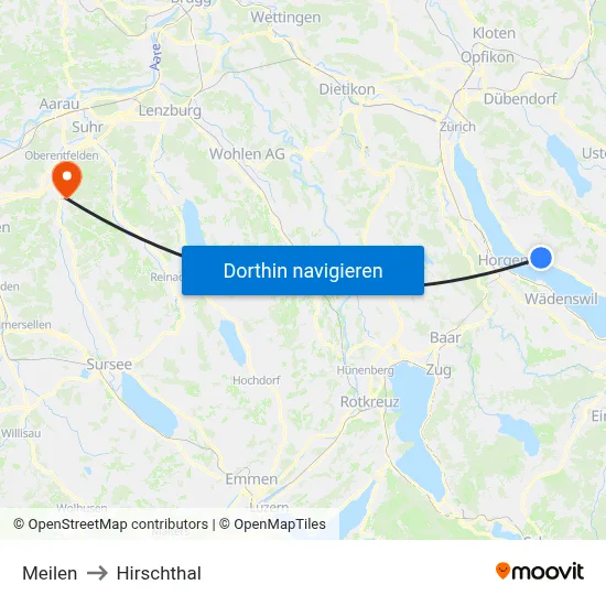 Meilen to Hirschthal map