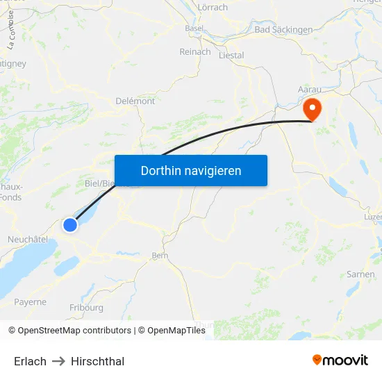 Erlach to Hirschthal map