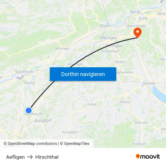 Aefligen to Hirschthal map