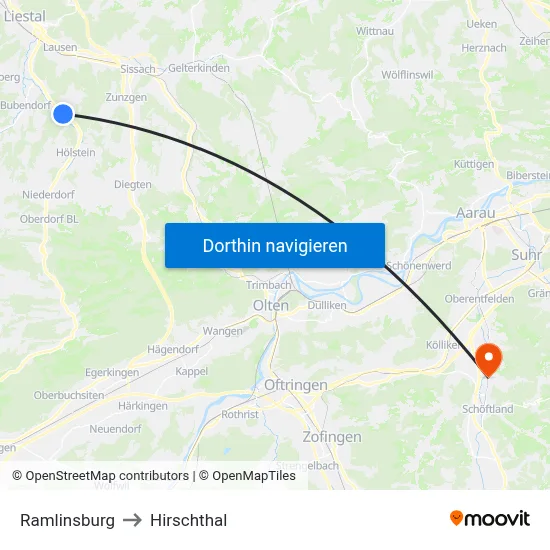 Ramlinsburg to Hirschthal map